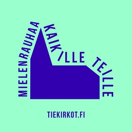 Tiekirkko-logo sloganilla Mielenrauhaa kaikille teille.